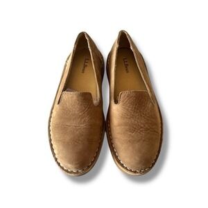 LL Bean Women's Stonington Nubuck Loafers Slip On Shoes Tan Leather Size 7
